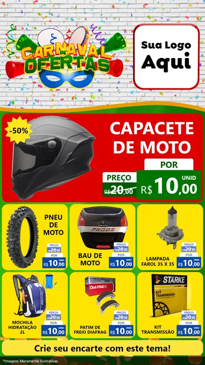 Modelo de Rede Social para Stories com o tema Carnaval de Ofertas para Moto peças