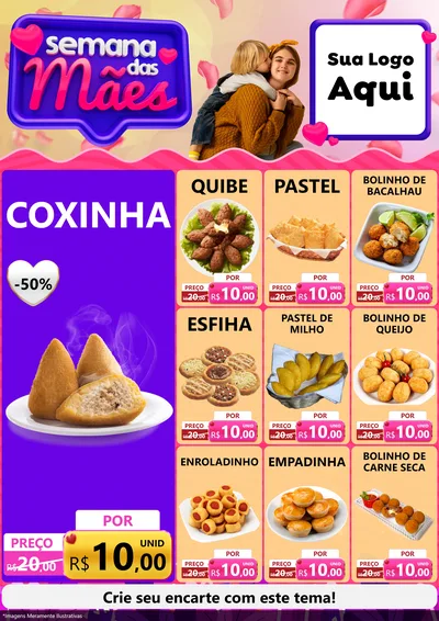Modelo de Encarte para Encarte A4 Vertical com o tema Semana das Mães para Salgadaria