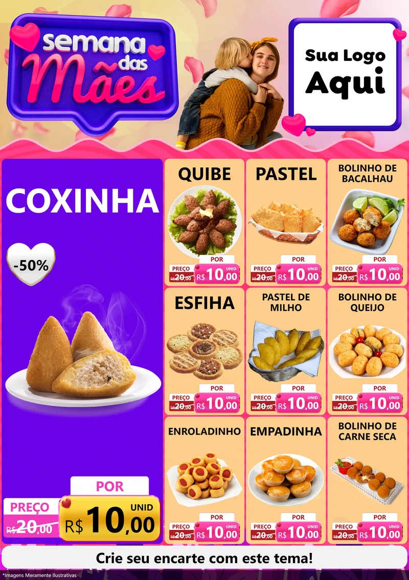 Modelo de Encarte para Encarte A4 Vertical com o tema Semana das Mães para Salgadaria