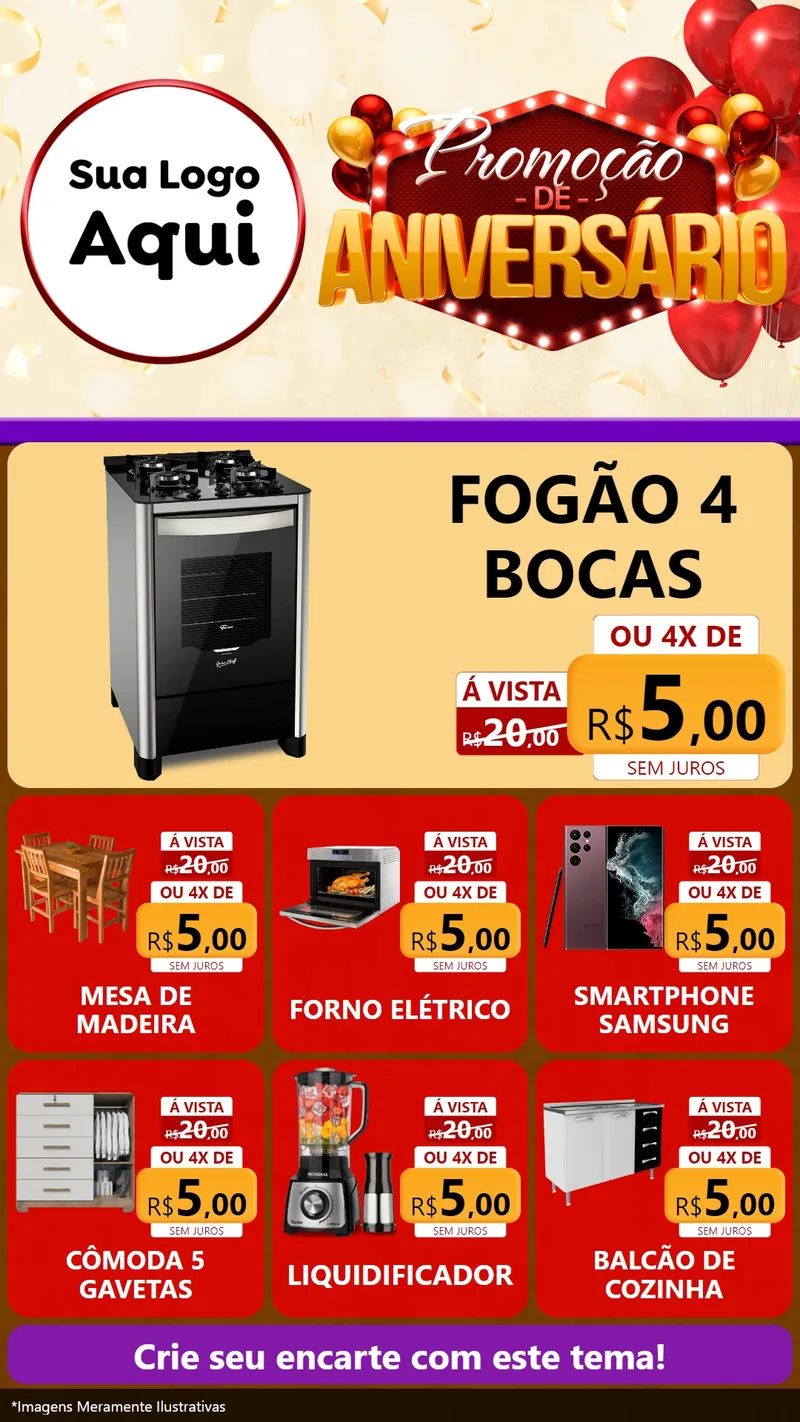 Modelo de Rede Social para Stories com o tema Promoção de Aniversário para Móveis e Eletro