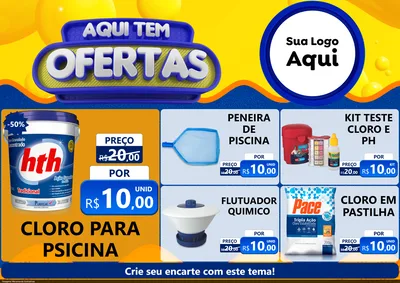 Modelo de Encarte para Encarte A4 Horizontal com o tema Aqui Tem Ofertas para Produtos para Piscina