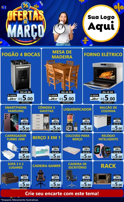 Modelo de Encarte para Encarte Grande com o tema Ofertas de Março para Móveis e Eletro