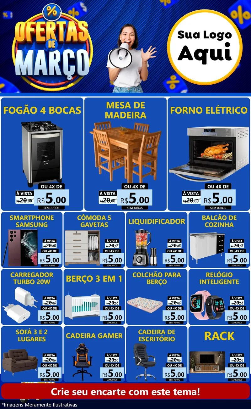 Modelo de Encarte para Encarte Grande com o tema Ofertas de Março para Móveis e Eletro