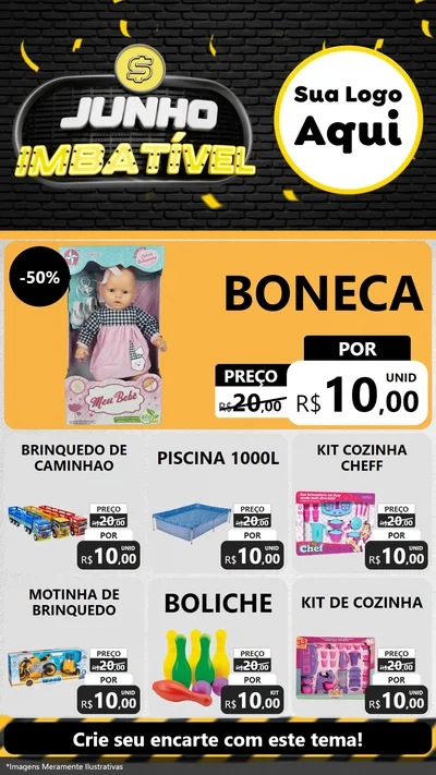 Modelo de Rede Social para Stories com o tema Junho Imbatível para Brinquedos
