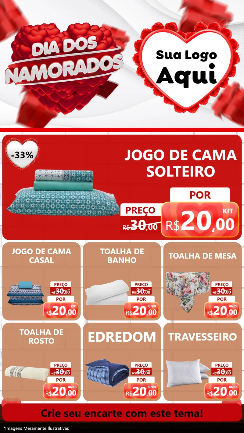 Modelo de Rede Social para Stories com o tema Dia dos Namorados para Cama, Mesa e Banho