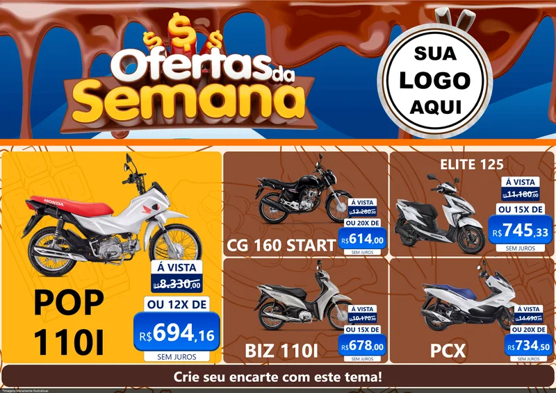 Modelo de Encarte para Encarte A4 Horizontal com o tema Ofertas da Semana - Páscoa para Concessionaria de Motos