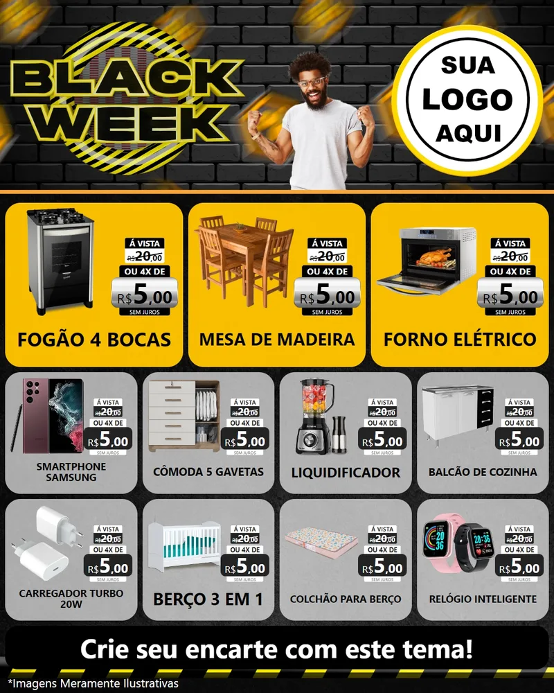 Modelo de Rede Social para Feed Instagram com o tema Black Week para Móveis e Eletro