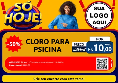 Modelo de Cartaz para Cartaz A4 Horizontal com o tema Só Hoje! para Produtos para Piscina