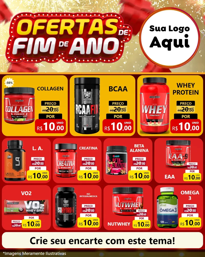 Modelo de Rede Social para Feed Instagram com o tema Ofertas de Fim de Ano para Suplementos alimentares