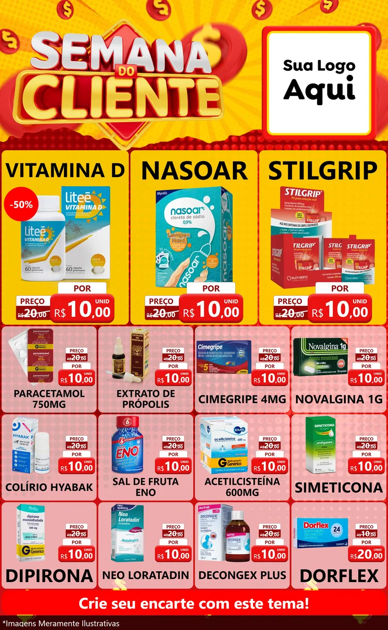 Modelo de Encarte para Encarte Grande com o tema Semana do Cliente para Farmácia