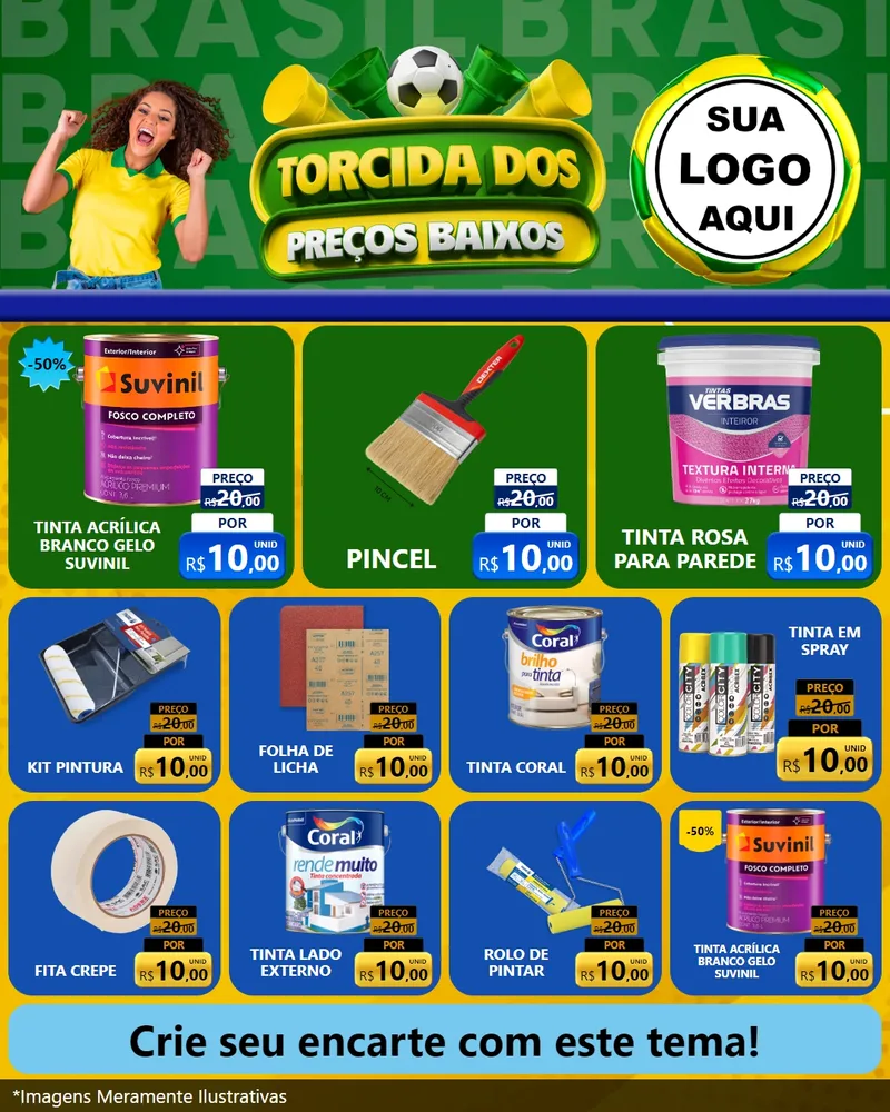 Modelo de Rede Social para Feed Instagram com o tema Torcida dos Preços Baixos para Tintas e Ferramentas