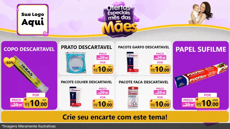 Modelo de TV para TV Horizontal com o tema Ofertas Especiais - Mês das Mães para Embalagens