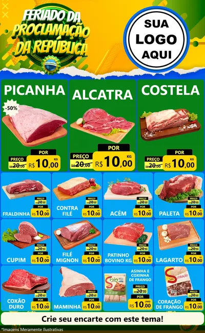 Modelo de Encarte para Encarte Grande com o tema Feriado da Proclamação da República para Açougue