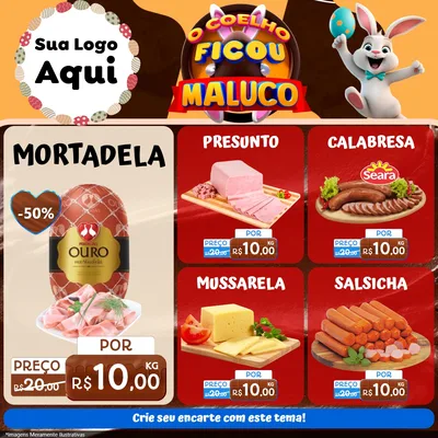 Modelo de Rede Social para Feed Facebook com o tema O Coelho Ficou Maluco - Páscoa para Frios e Laticínios
