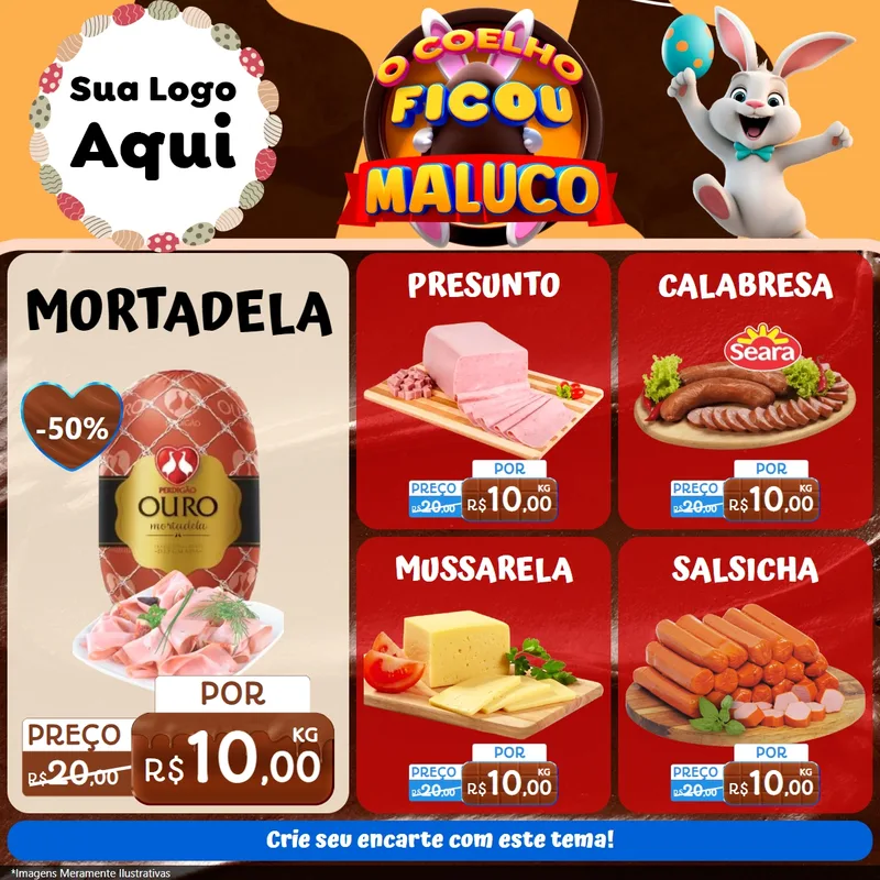 Modelo de Rede Social para Feed Facebook com o tema O Coelho Ficou Maluco - Páscoa para Frios e Laticínios