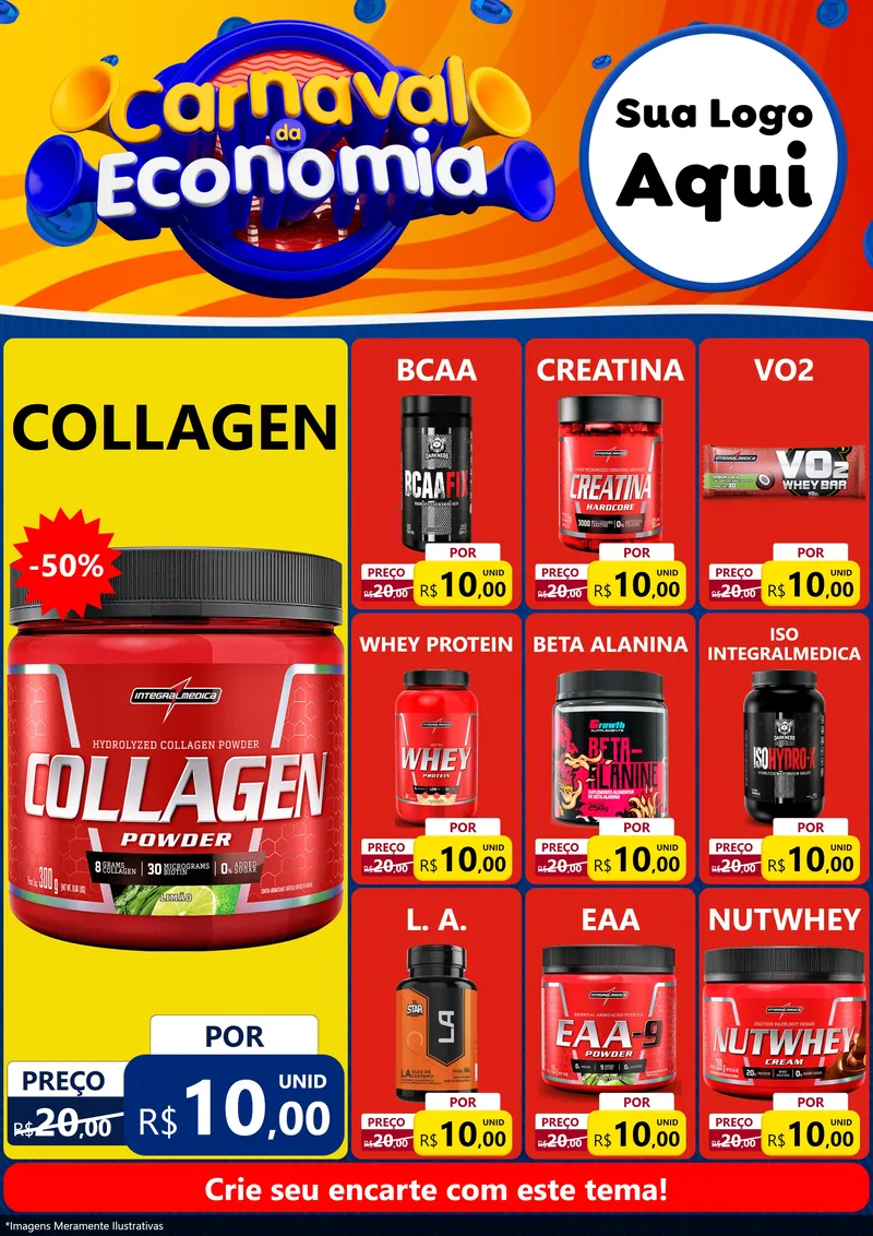 Modelo de Encarte para Encarte A4 Vertical com o tema Carnaval da Economia para Suplementos alimentares