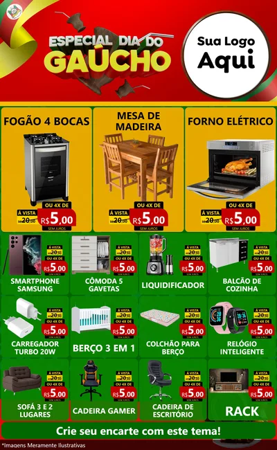 Modelo de Encarte para Encarte Grande com o tema Especial Dia do Gaúcho para Móveis e Eletro