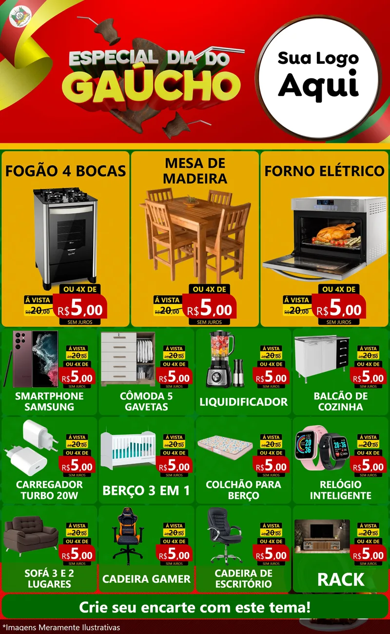 Modelo de Encarte para Encarte Grande com o tema Especial Dia do Gaúcho para Móveis e Eletro
