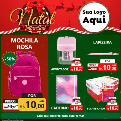 Modelo de Rede Social para Feed Facebook com o tema Natal Imperdível para Papelaria