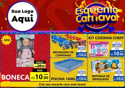 Modelo de Encarte para Encarte A4 Horizontal com o tema Esquenta de Carnaval para Brinquedos