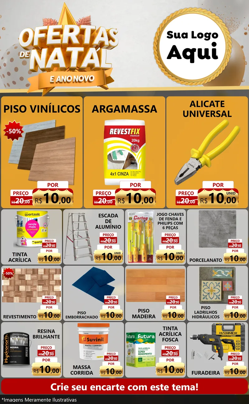 Modelo de Encarte para Encarte Grande com o tema Ofertas De Natal E Ano Novo para Material para Construção