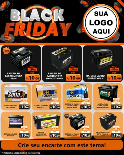 Modelo de Rede Social para Feed Instagram com o tema Black Friday para Baterias Elétricas