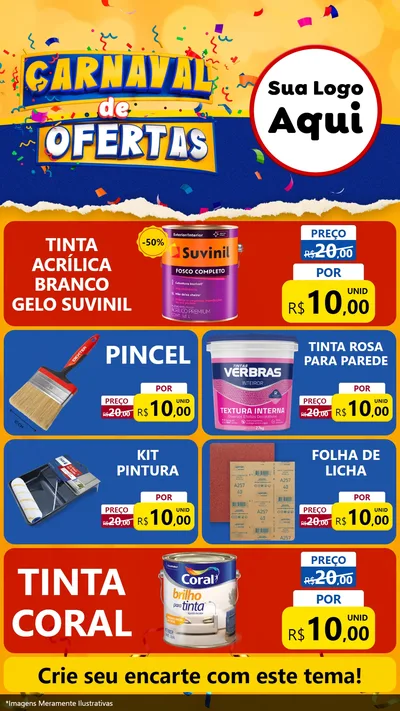 Modelo de TV para TV Vertical com o tema Carnaval de Ofertas para Tintas e Ferramentas