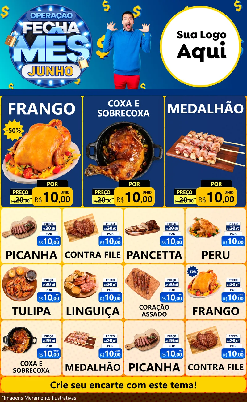 Modelo de Encarte para Encarte Grande com o tema Operação Fecha Mês, Junho para Assados
