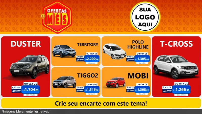 Modelo de TV para TV Horizontal com o tema Ofertas do Mês para Concessionaria de Carros