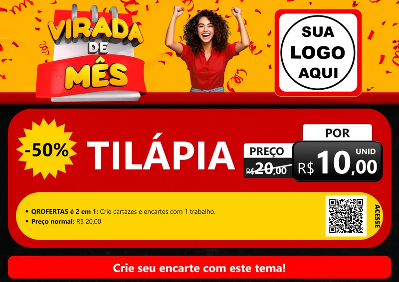 Modelo de Cartaz para Cartaz A4 Horizontal com o tema Virada de Mês para Peixaria
