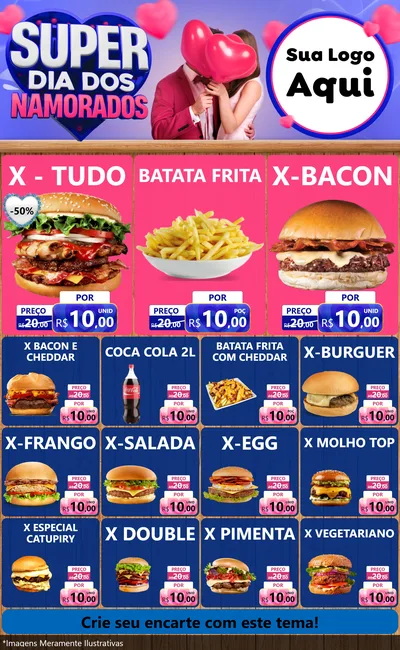Modelo de Encarte para Encarte Grande com o tema Super Dia dos Namorados para Hamburgueria