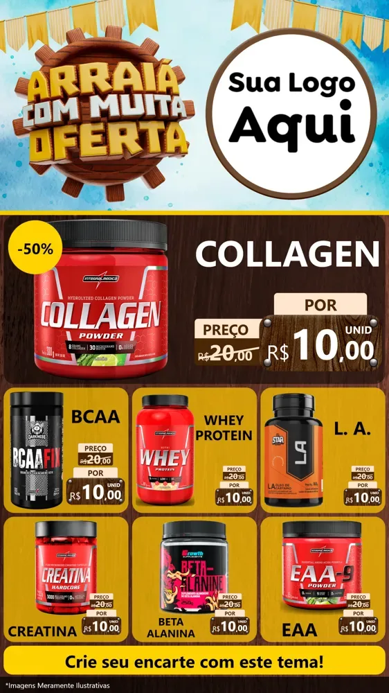 Modelo de Rede Social para Stories com o tema Ofertas de São João - Junina para Suplementos alimentares