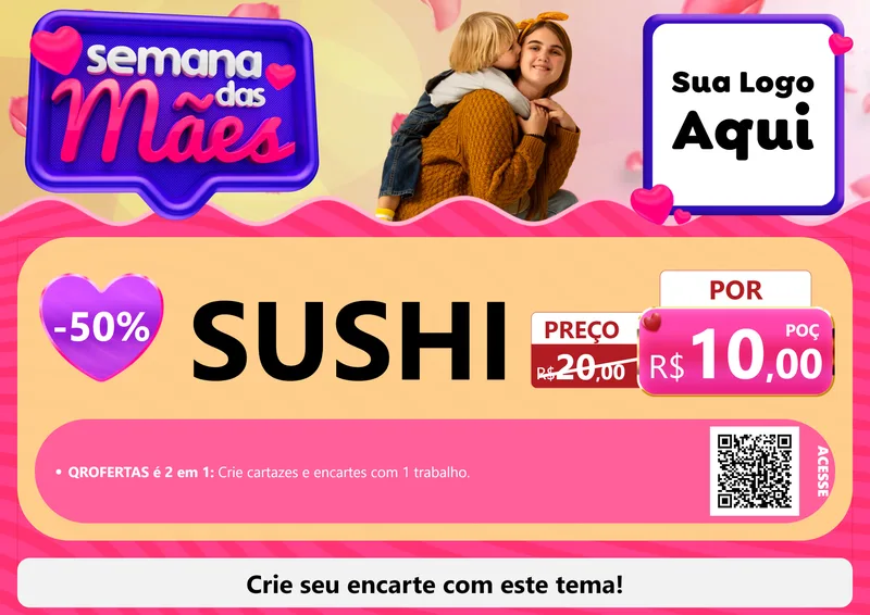Modelo de Cartaz para Cartaz A4 Horizontal com o tema Semana das Mães para Comida japonesa