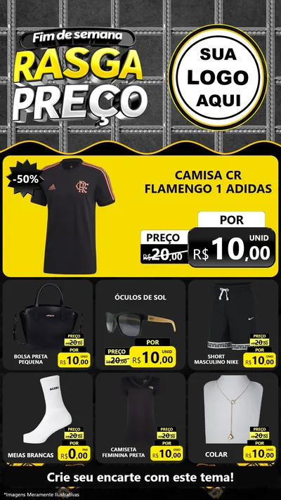 Modelo de Rede Social para Stories com o tema Fim de Semana Rasga Preço para Roupas e acessórios