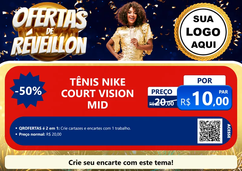 Modelo de Cartaz para Cartaz A4 Horizontal com o tema Ofertas de Réveillon para Calçados