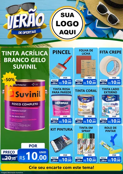 Modelo de Encarte para Encarte A4 Vertical com o tema Verão de Ofertas para Tintas e Ferramentas