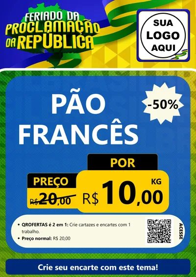 Modelo de Cartaz para Cartaz A4 Vertical com o tema Feriado da Proclamação da República para Padaria
