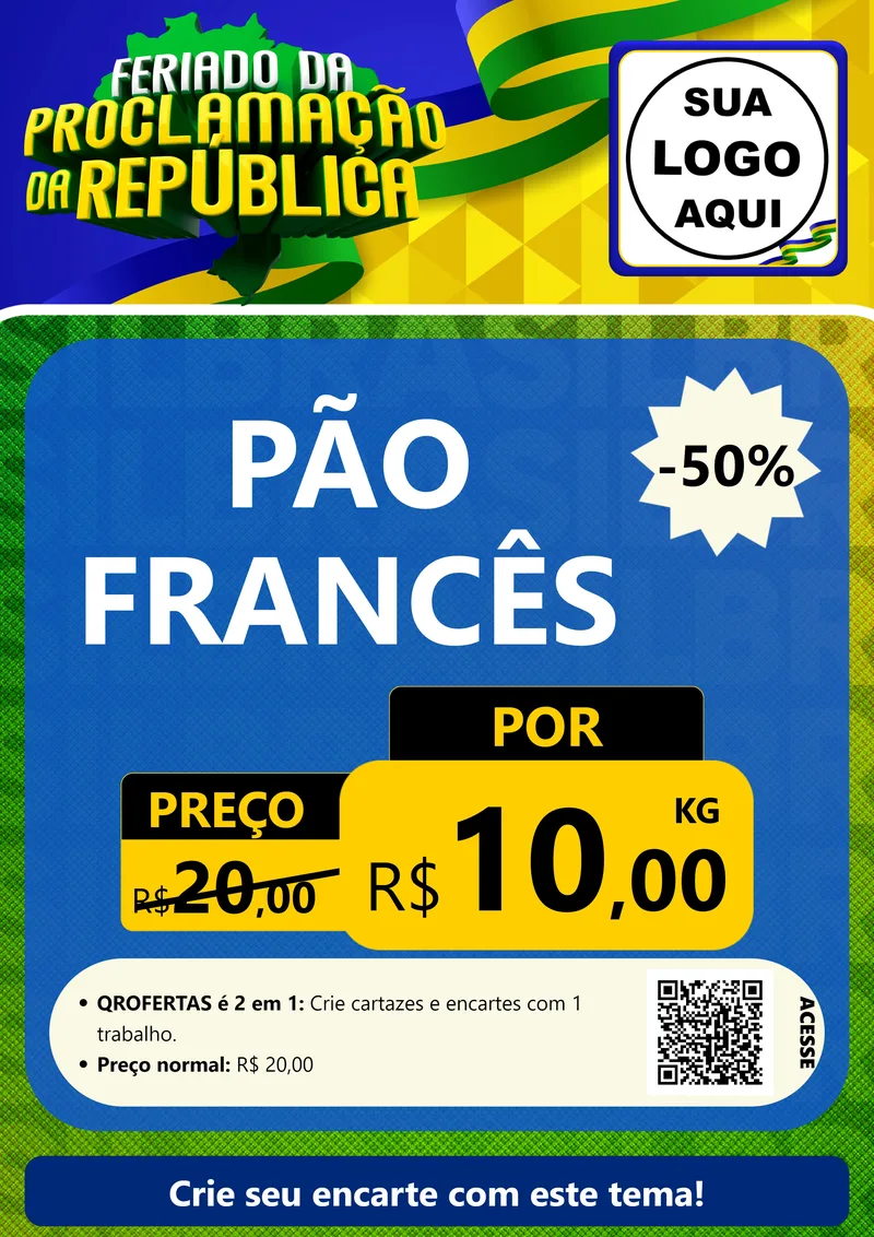 Modelo de Cartaz para Cartaz A4 Vertical com o tema Feriado da Proclamação da República para Padaria