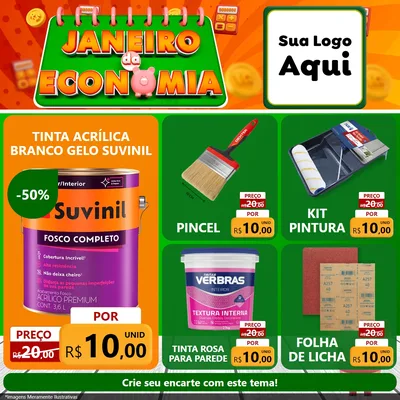 Modelo de Rede Social para Feed Facebook com o tema Janeiro da Economia para Tintas e Ferramentas