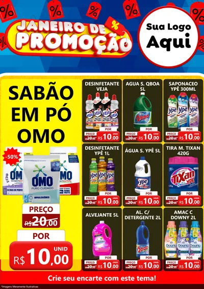 Modelo de Encarte para Encarte A4 Vertical com o tema Janeiro de Promoção para Produtos de Limpeza