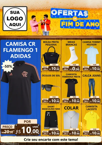 Modelo de Encarte para Encarte A4 Vertical com o tema Ofertas de Fim de Ano para Roupas e acessórios