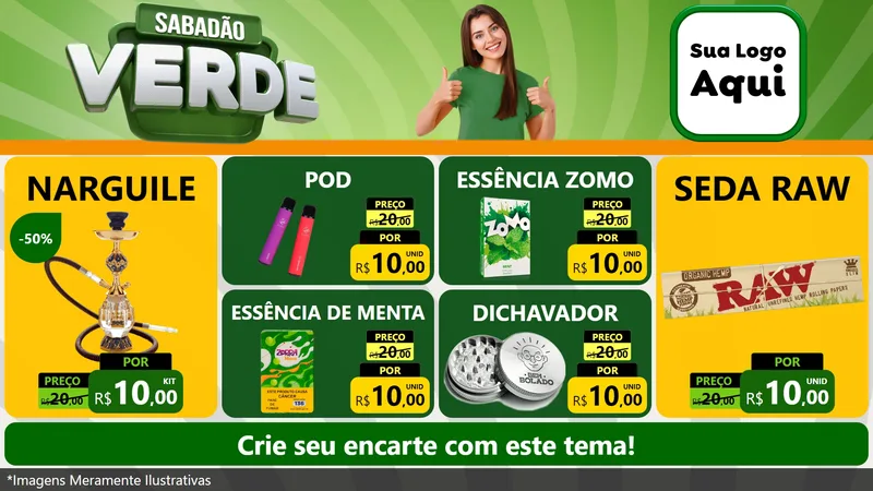 Modelo de TV para TV Horizontal com o tema Sabadão Verde para Tabacaria