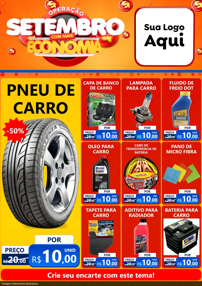 Modelo de Encarte para Encarte A4 Vertical com o tema Operação Setembro Com Muita Economia para Auto peças