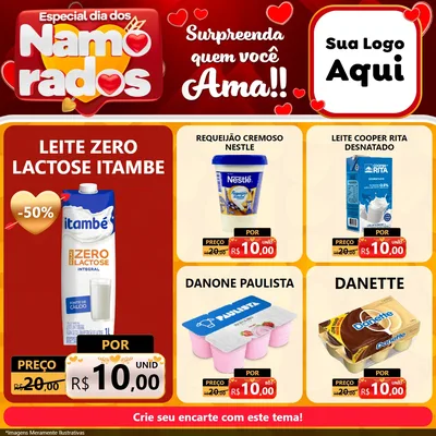 Modelo de Rede Social para Feed Facebook com o tema Especial Dia dos Namorados para Frios e Laticínios