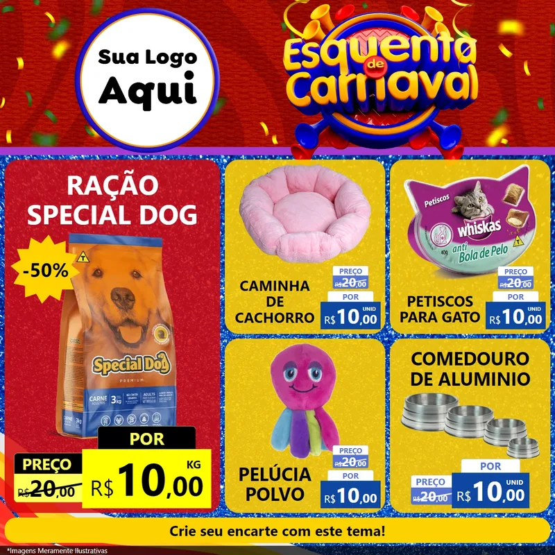 Modelo de Rede Social para Feed Facebook com o tema Esquenta de Carnaval para Pet Shop