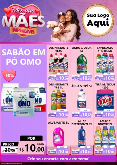 Modelo de Encarte para Encarte A4 Vertical com o tema Mês das Mães Imperdível para Produtos de Limpeza
