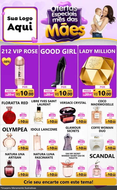 Modelo de Encarte para Encarte Grande com o tema Ofertas Especiais - Mês das Mães para Perfumes