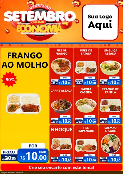 Modelo de Encarte para Encarte A4 Vertical com o tema Operação Setembro Com Muita Economia para Restaurante