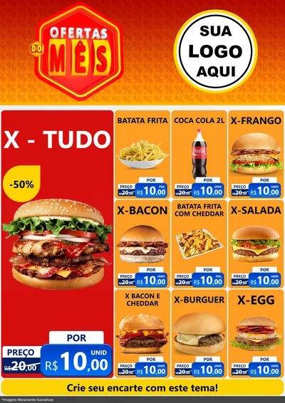 Modelo de Encarte para Encarte A4 Vertical com o tema Ofertas do Mês para Hamburgueria