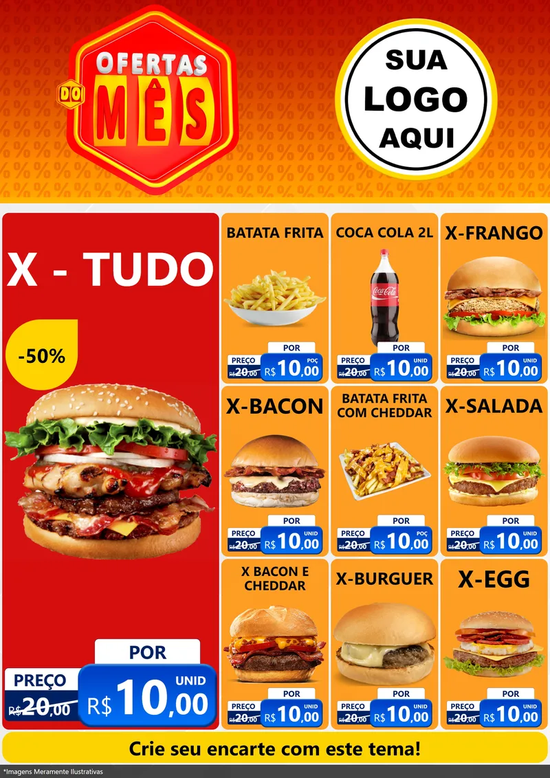Modelo de Encarte para Encarte A4 Vertical com o tema Ofertas do Mês para Hamburgueria